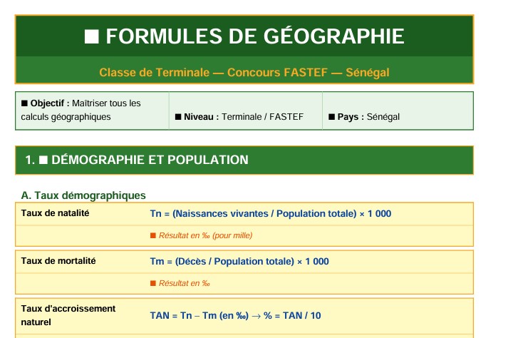 formules de geographie